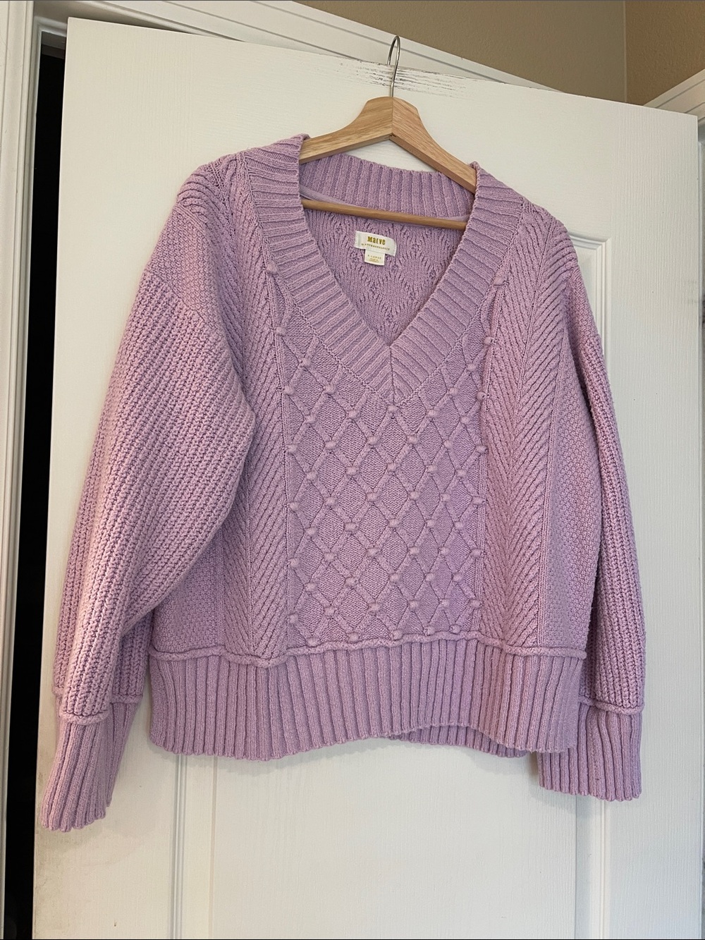 Maeve Lilac Cable-Knit V-Neck Sweater